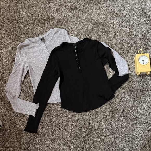 Tops - Bundle Henleys, Black and Gray Long Sleeve Tops